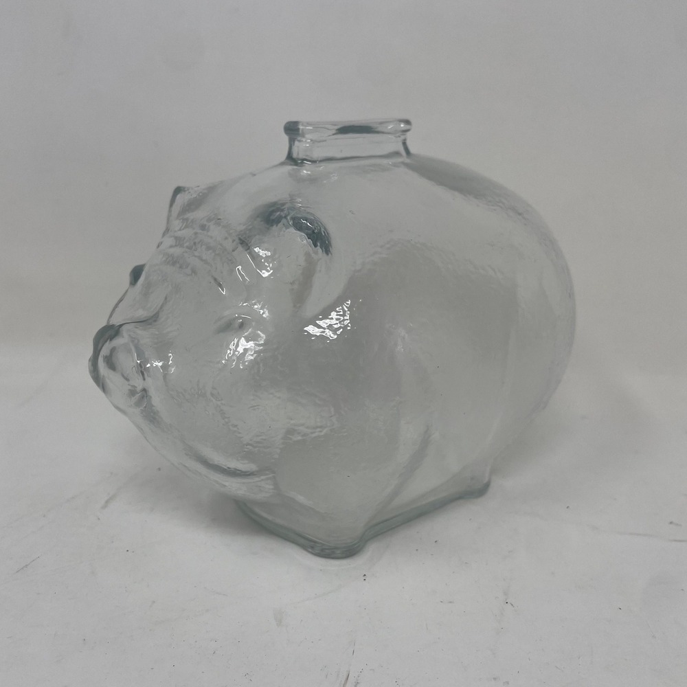 Vintage Anchor Hocking Glass Piggy Bank Coin Jar Heavy Duty Transparent Pig Save